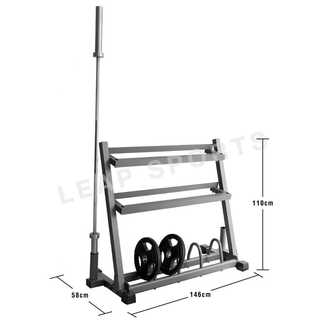Support de rangement pour haltères et plaques avec rangement pour barre
