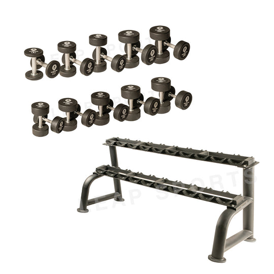 LEAP SPORTS Ensemble d'haltères ronds 5-50 LB avec support