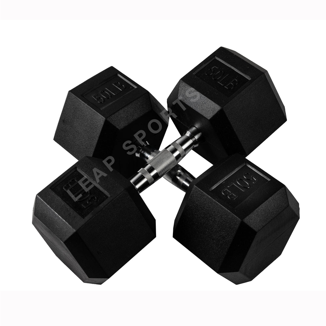 Haltères hexagonaux en caoutchouc de qualité supérieure (2,27 - 22,68 kg) et support