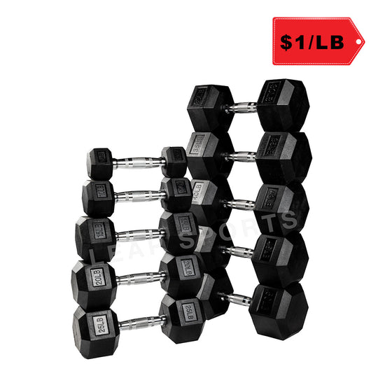 Haltère Hexagonal en Caoutchouc de Qualité Supérieure 5-120LB